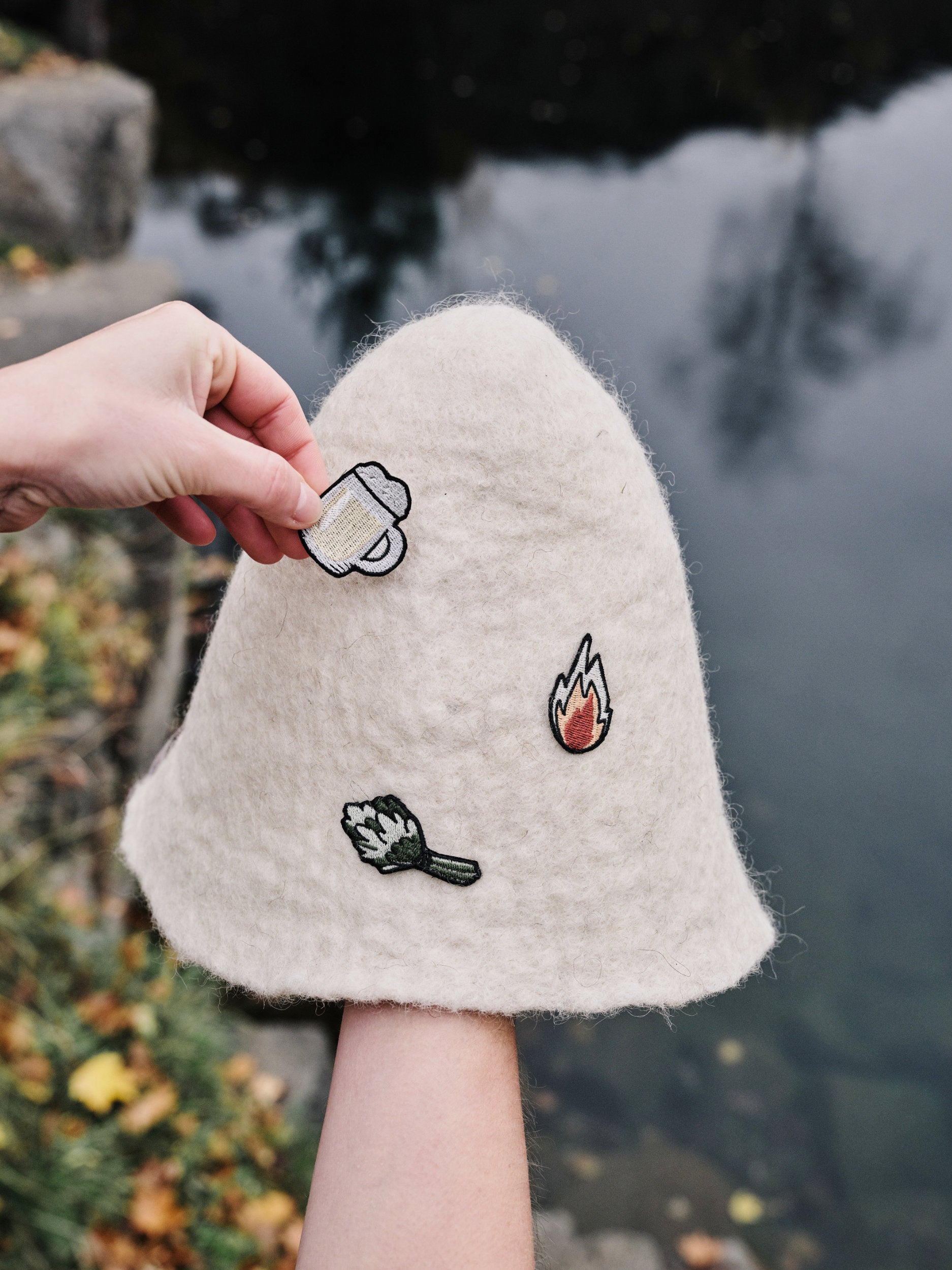 Nášivky - saunová metlička, oheň, pivo